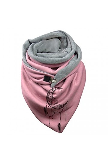 Écharpe Triangle Femme Chaud Automne Hiver Foulard En Coton à Boucle Imprimé Plume Châle à Boutons Multi-usages Mode Vintage 
