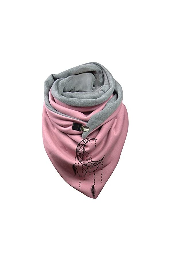 Écharpe Triangle Femme Chaud Automne Hiver Foulard En Coton à Boucle Imprimé Plume Châle à Boutons Multi-usages Mode Vintage 