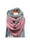 Écharpe Triangle Femme Chaud Automne Hiver Foulard En Coton à Boucle Imprimé Plume Châle à Boutons Multi-usages Mode Vintage 