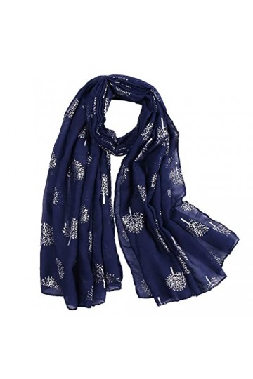 KAVINGKALY Écharpe imprimée en forme darbre argenté pour les femmes Châle de protection solaire pour la plage dété bleu ma