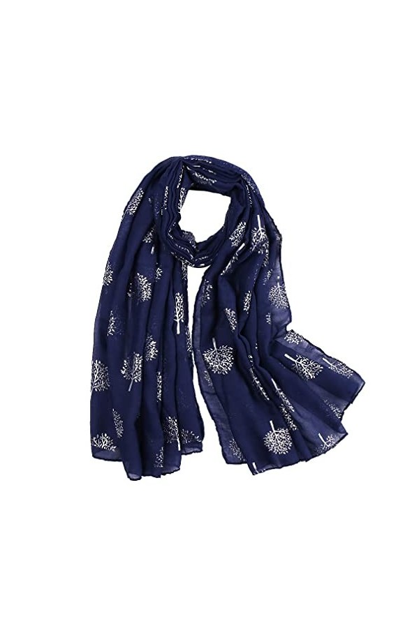 KAVINGKALY Écharpe imprimée en forme darbre argenté pour les femmes Châle de protection solaire pour la plage dété bleu ma