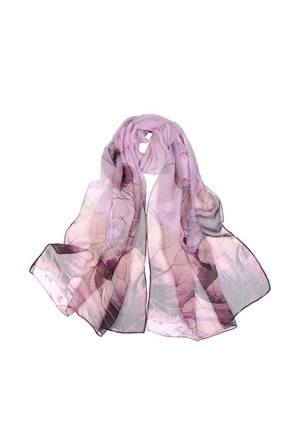 KAVINGKALY Mélange de soie Écharpes oblongues en forme décharpe légère à la mode en mousseline de soie douce à la mode Beig