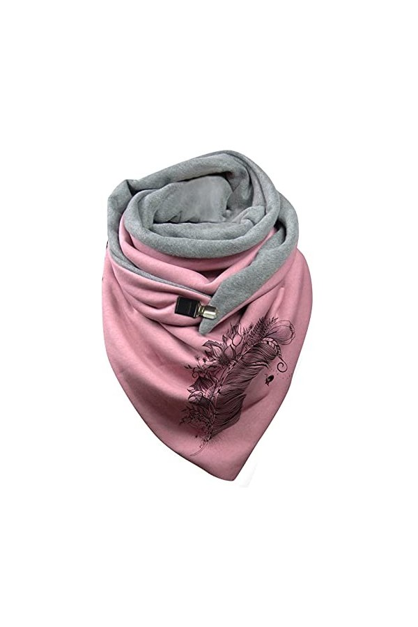 Écharpe Triangle Femme Chaud Automne Hiver Foulard En Coton à Boucle Imprimé Plume Châle à Boutons Multi-usages Mode Vintage 