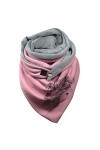 Écharpe Triangle Femme Chaud Automne Hiver Foulard En Coton à Boucle Imprimé Plume Châle à Boutons Multi-usages Mode Vintage 
