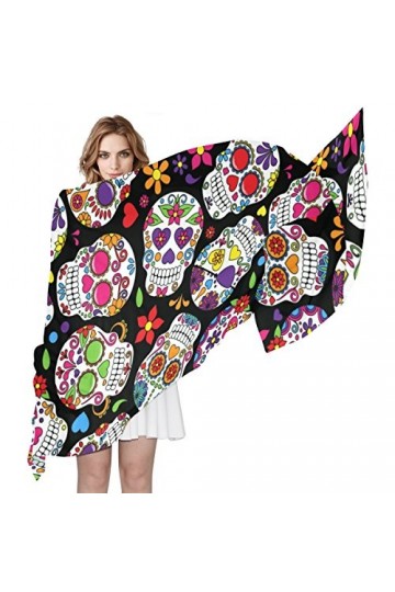 COOSUN Écharpe longue en soie avec motif tête de mort Jour des morts pour femme