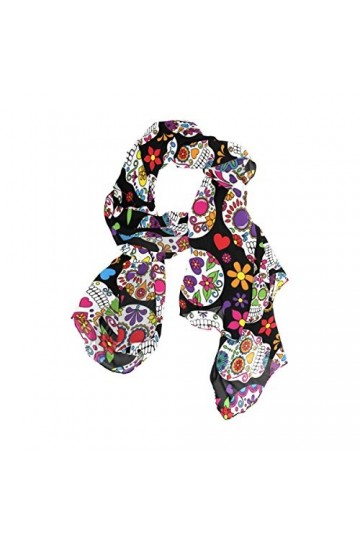 COOSUN Écharpe longue en soie avec motif tête de mort Jour des morts pour femme