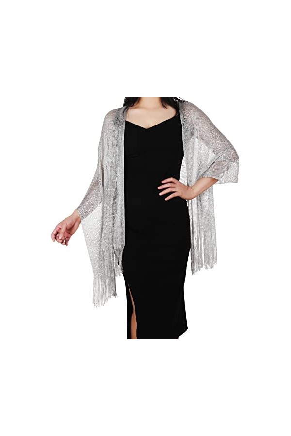 Echarpe Chale Foulards Etole Femme Châle Mariage Echarpe Métalliques Scintillants de Soirée pour Dames avec Pince à Echarpe p