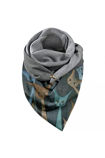 Uposao Femme Écharpe Triangle Mode Foulards Écharpes avec Bouton Rétro Décontractées épaisse en Coton Hiver Chaud Châles, Fou