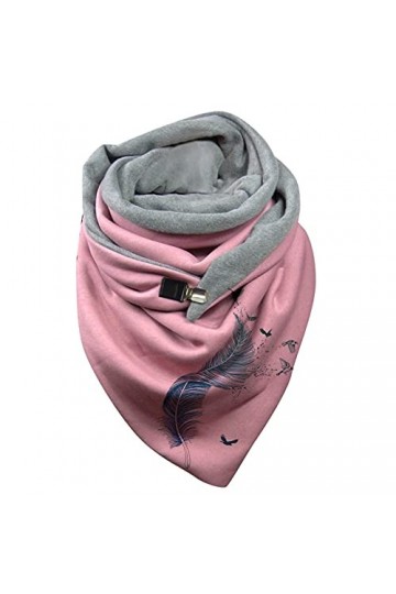 Écharpe Triangle Femme Chaud Automne Hiver Foulard En Coton à Boucle Imprimé Plume Châle à Boutons Multi-usages Mode Vintage 