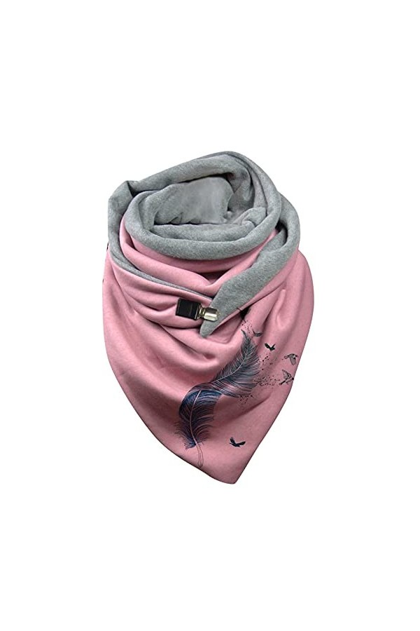 Écharpe Triangle Femme Chaud Automne Hiver Foulard En Coton à Boucle Imprimé Plume Châle à Boutons Multi-usages Mode Vintage