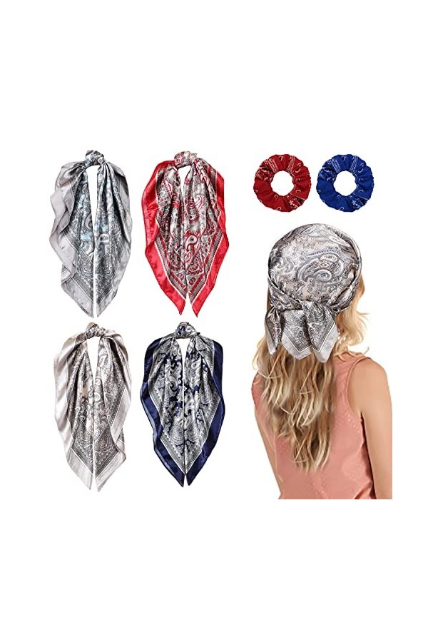 TIANNAIT Lot de 4 écharpes carrées élégantes bandana en polyester, bandana décoratif, motif cachemire pour accessoires quotid