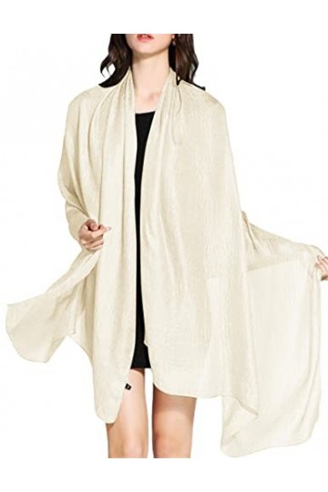 Wedtrend Foulard Châle Echarpe Femme Mariage en Lin Polyester Brillante Cache Bikini Maillot de Bain Plage Cover up, Ivoire, 