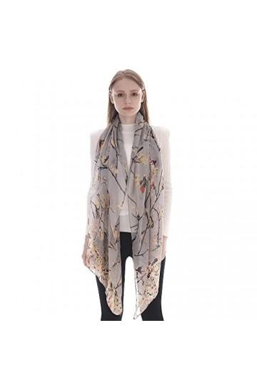 KAVINGKALY écharpe grise femmes branches darbre oiseaux fleurs motif foulard mou gris 5 