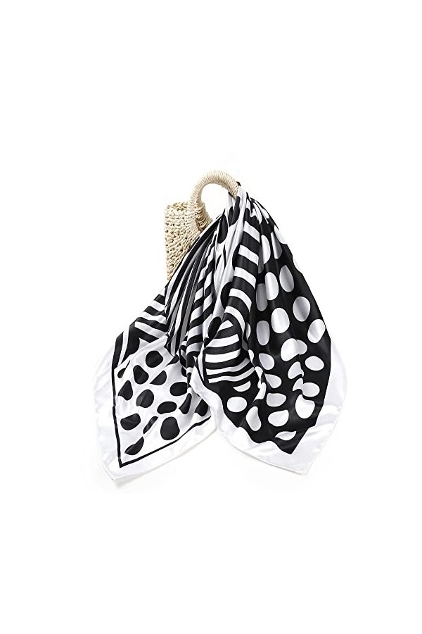 KOOYOL Soie Foulard Femme Noir Echarpe Carré de Soie Sentir soie Écharpes