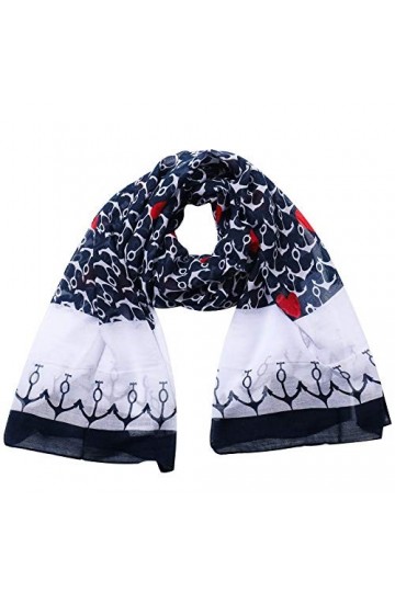 Bluesailing Écharpe pour femme avec cœur rouge et ancres sur le thème nautique Châle léger pour le printemps et lété