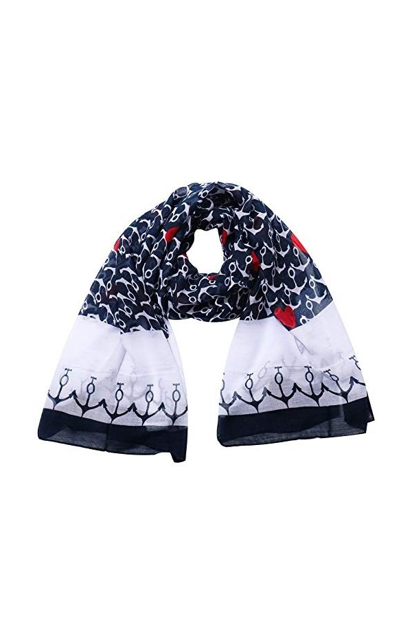 Bluesailing Écharpe pour femme avec cœur rouge et ancres sur le thème nautique Châle léger pour le printemps et lété