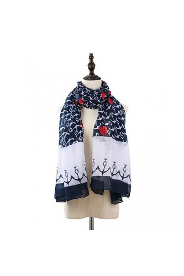 Bluesailing Écharpe pour femme avec cœur rouge et ancres sur le thème nautique Châle léger pour le printemps et lété