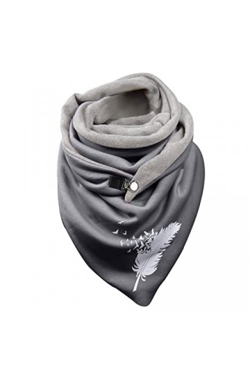 Générique Écharpe Triangle Femme Chaud Automne Hiver Foulard en Coton à Boucle Imprimé Plume Châle à Boutons Multi-usages Mod