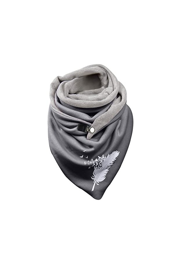 Générique Écharpe Triangle Femme Chaud Automne Hiver Foulard en Coton à Boucle Imprimé Plume Châle à Boutons Multi-usages Mod