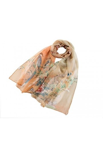 100% Foulard en soie Oiseau et fleur - Beige