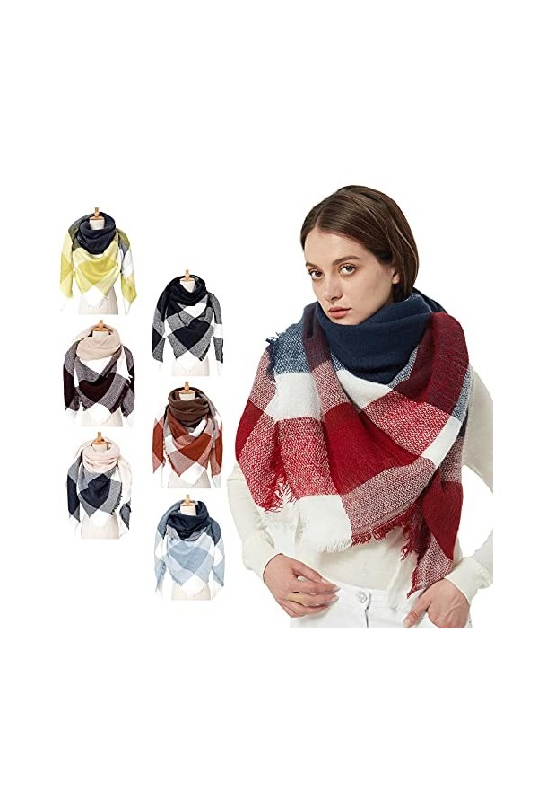 TMEOG Femme Foulard Écharpe Grand Plaid Echarpe Châle Automne Hiver Chaud Confortable Foulards Chale A_Marine 140X140cm 