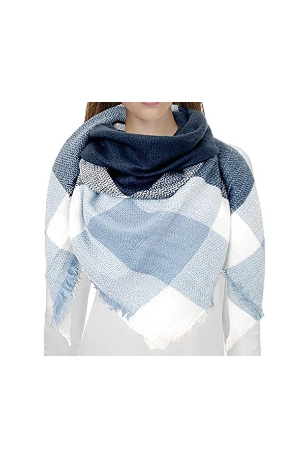 TMEOG Femme Foulard Écharpe Grand Plaid Echarpe Châle Automne Hiver Chaud Confortable Foulards Chale A_Marine 140X140cm 