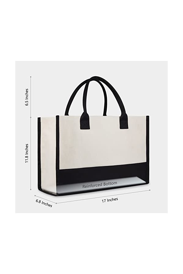 TOPDesign Sac de plage personnalisé en toile avec initiale monogramme pour femme, noir et blanc, 17" x 11.8" x 7.8", L