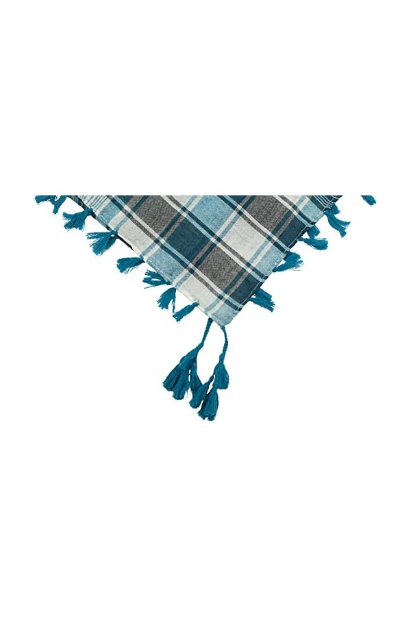 fashionchimp ® Écharpe triangle, à franges, pour femme, avec pompons décoratifs et motifs brodés, Carreaux bleu pétrole, tail