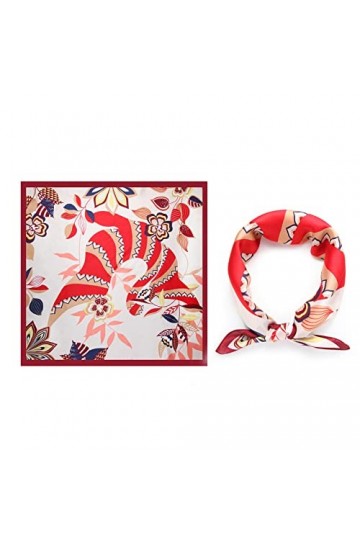Foulard carré en soie pour femme - Motif totem - 70 x 70 cm, Rouge, L