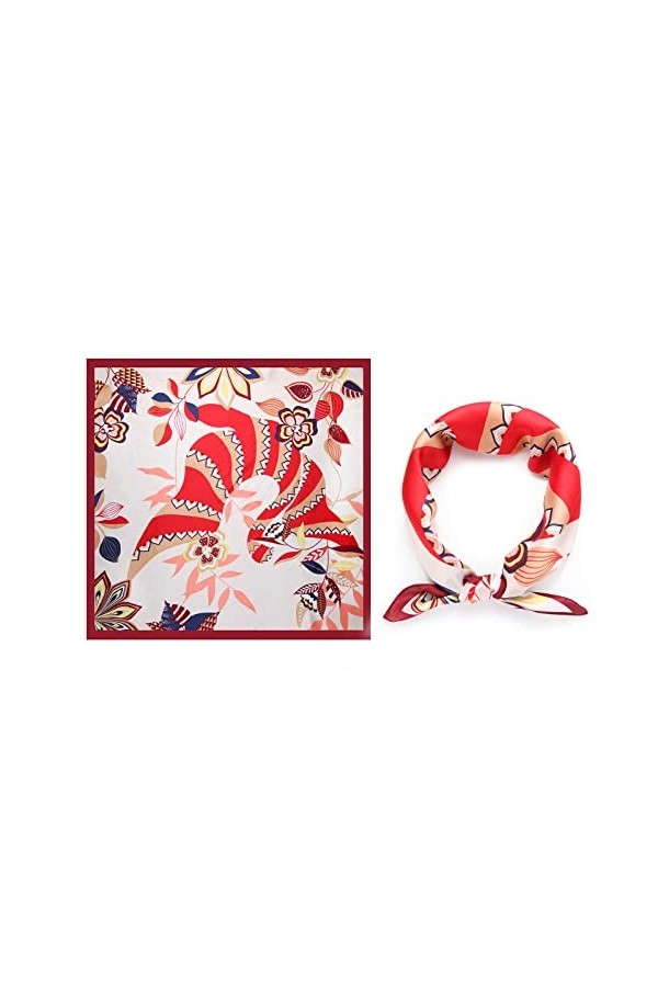 Foulard carré en soie pour femme - Motif totem - 70 x 70 cm, Rouge, L