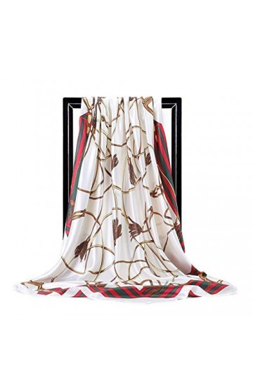 Foulard en soie pour femme - Grand carré Satin 90 cm - blanc - 89 cm