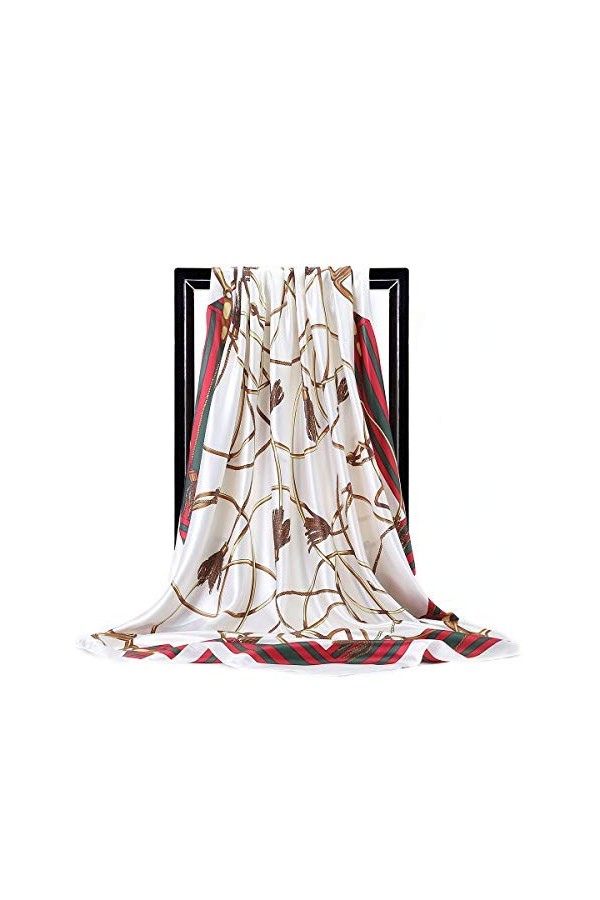 Foulard en soie pour femme - Grand carré Satin 90 cm - blanc - 89 cm