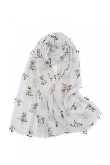 Écharpe légère avec imprimé labrador pour les amateurs de chiens, blanc, Taille unique