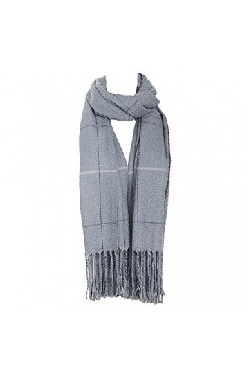FYDRISE écharpe Femme Fille Automne Hiver en Cachemire Chaud à Carreaux et Frange 180 * 70cm Gris