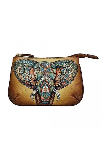 Anuschka - Sac à fermeture éclair de taille moyenne en cuir véritable et peint à la main pour femme - Elephant Mandala