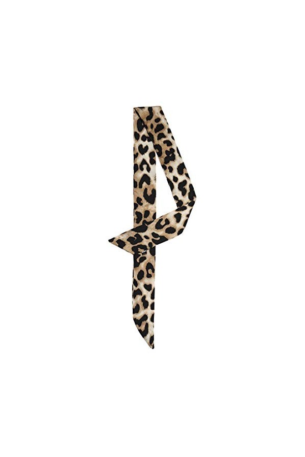 sourcing map Écharpe Maigre Femmes Mince Long Foulard Mode Imprimé Léopard Bandeau Ceinture Sac Accessoire Poignée Brun clair