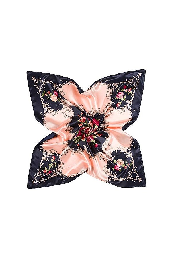 NaSoPerfect Grande écharpe carrée en satin avec motif de soie pour femme 89 x 89 cm - - 89 cm x 89 cm