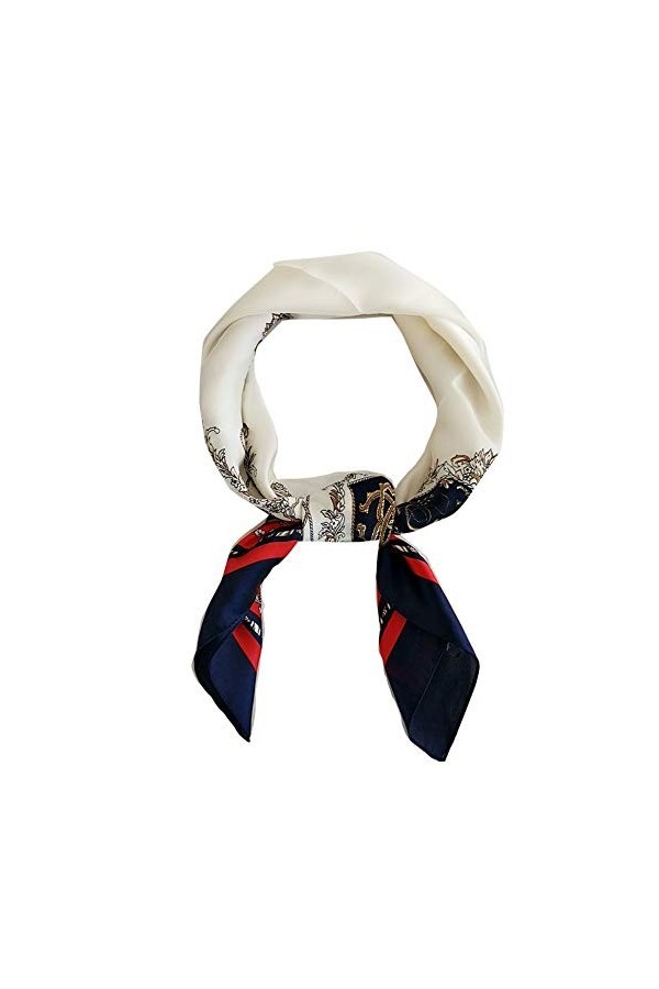 FONYVE Écharpe carrée en satin pour femme - 69,5 x 69,8 cm, Chaîne 24 Bleu, Medium