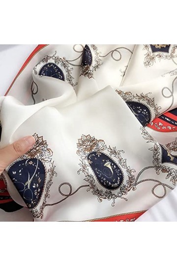 FONYVE Écharpe carrée en satin pour femme - 69,5 x 69,8 cm, Chaîne 24 Bleu, Medium