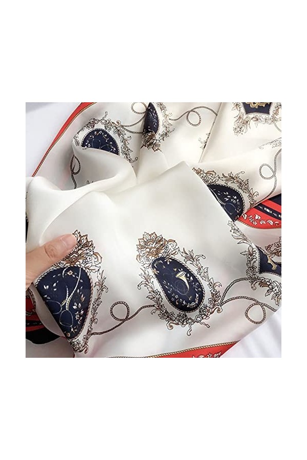 FONYVE Écharpe carrée en satin pour femme - 69,5 x 69,8 cm, Chaîne 24 Bleu, Medium