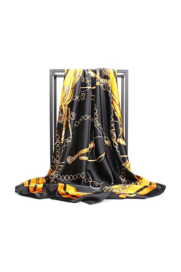NUWEERIR Grande écharpe carrée en satin pour femme avec sensation de soie, cadeau de créateur 35 x 35 cm - - taille unique