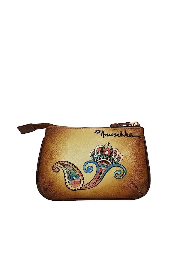 Anuschka - Sac à fermeture éclair de taille moyenne en cuir véritable et peint à la main pour femme - Elephant Mandala