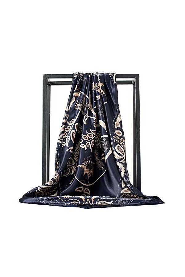 NUWEERIR Grande écharpe carrée en satin pour femme avec sensation de soie, cadeau de créateur 35 x 35 cm - - taille unique