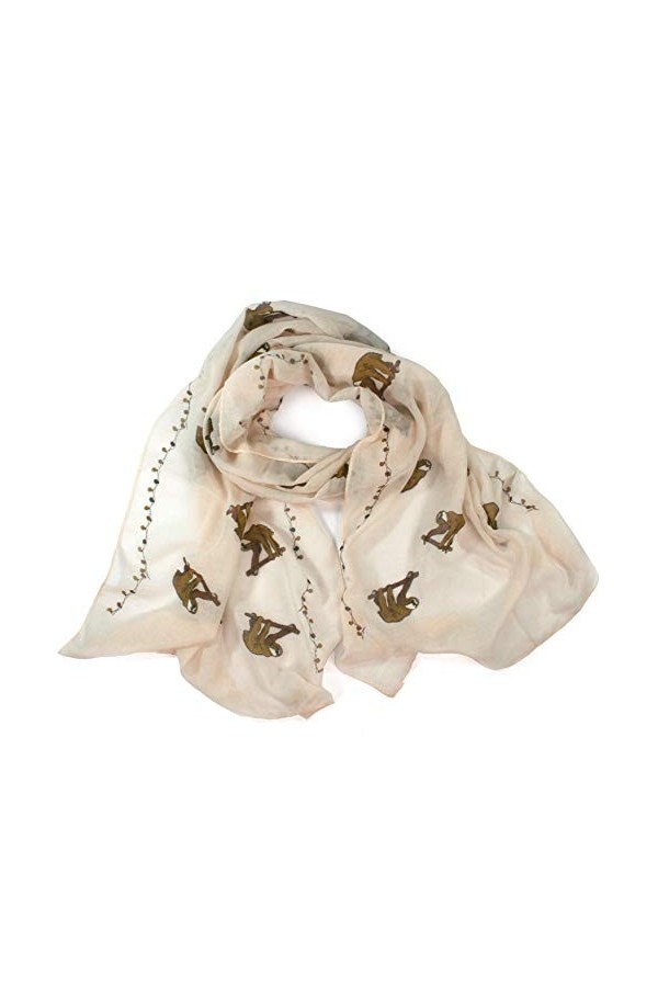 Écharpe pour femme avec un design paresseux dans un sac cadeau. Fabriqué à partir dun mélange de polyester et de coton. Parf