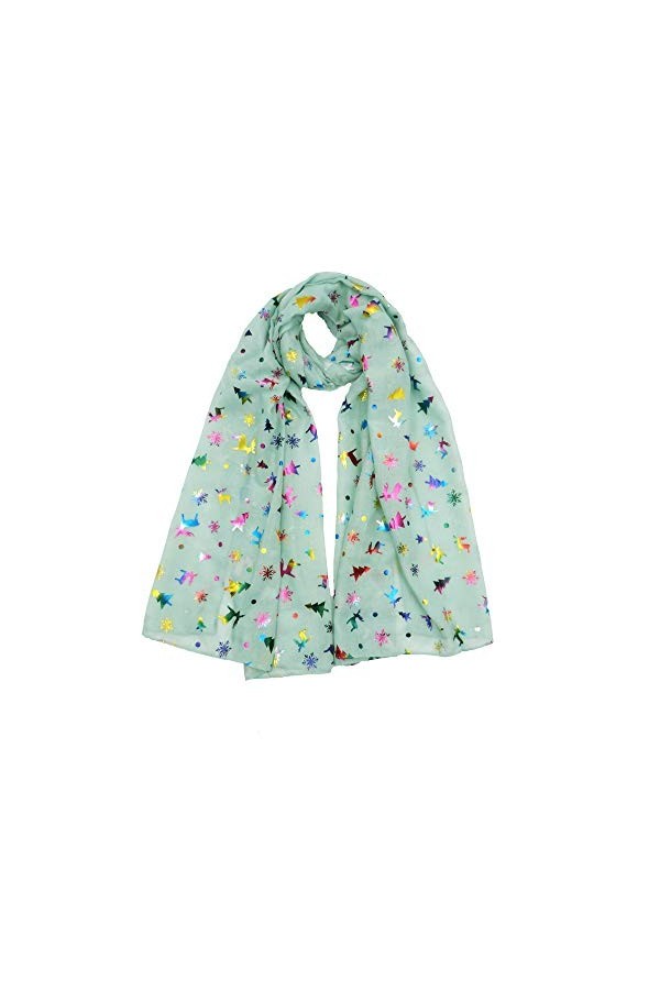 Claudia & Jason® Foulard de Noël en forme de flocons de neige à paillettes pour femme - Vert - Taille Unique