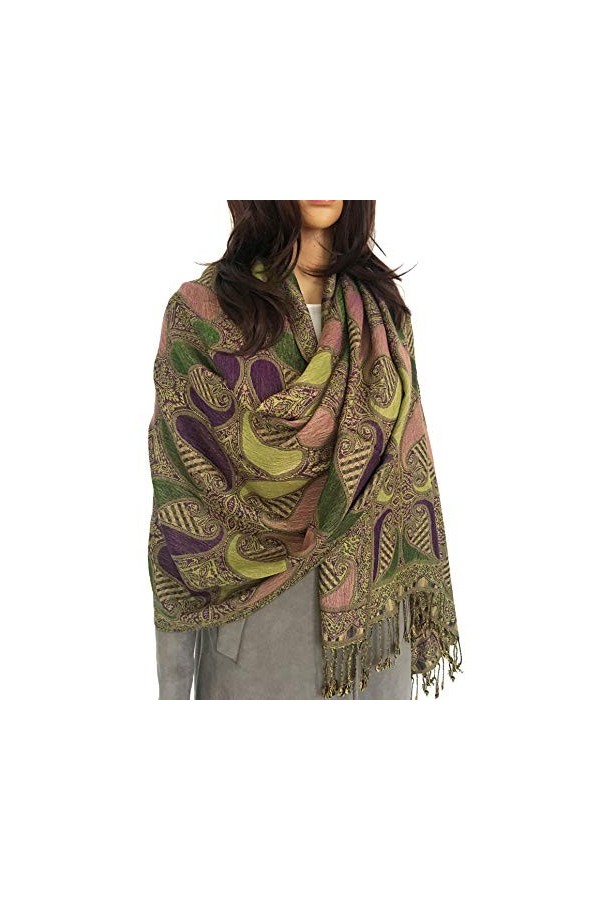 Écharpe pashmina pour femme – Grande écharpe longue à motif cachemire floral arcenciel pour femme, écharpe portable, écharpe 