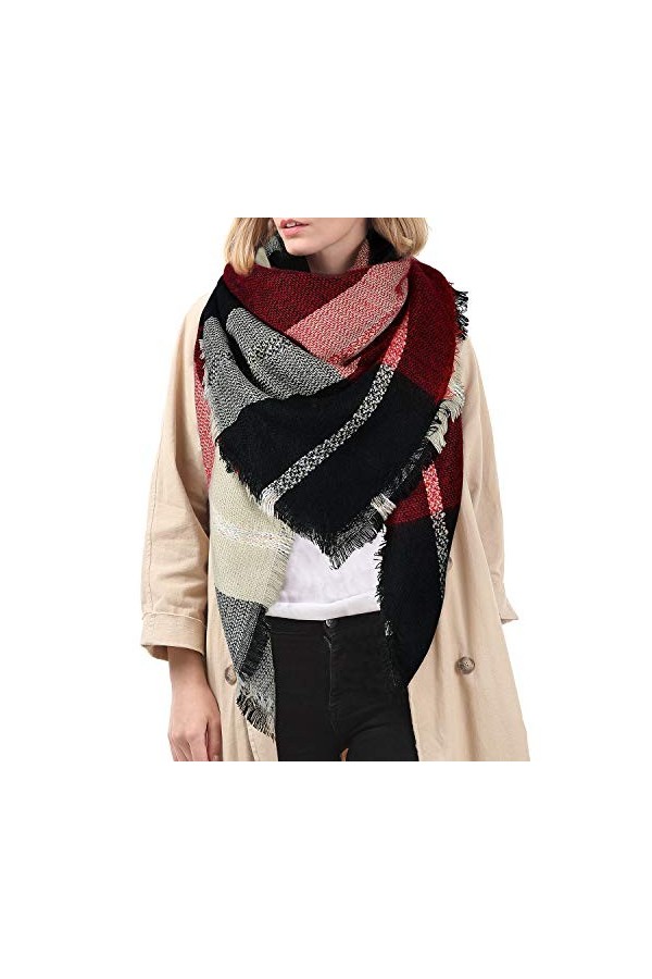 Zando Foulard à tartan pour femme - Tendance - Pour lautomne - Chaud et confortable