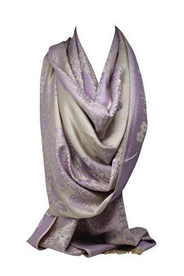 Bullahshah Scarf Shack Foulard Cachemire Floral Bordé Floral Style Écharpe Réversible Écharpe À Deux Côtés Violet/Beige 