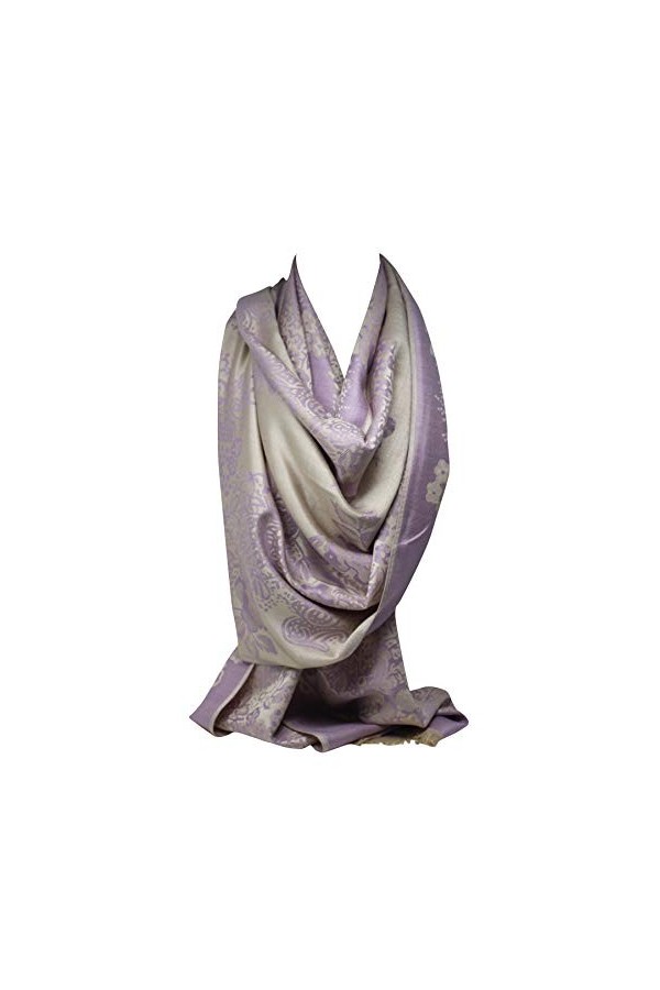 Bullahshah Scarf Shack Foulard Cachemire Floral Bordé Floral Style Écharpe Réversible Écharpe À Deux Côtés Violet/Beige 
