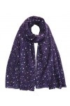 Lina & Lily Écharpe Châle Foulard Femme Imprimé Étoiles Violet + Argent